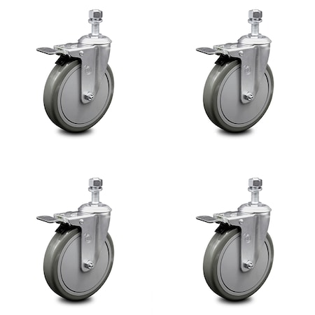 Service Caster 6 Inch Gray Polyurethane Swivel 12mm Stem Caster Set with Total Lock Brake SCC-TSTTL20S614-PPUB-M1215-4